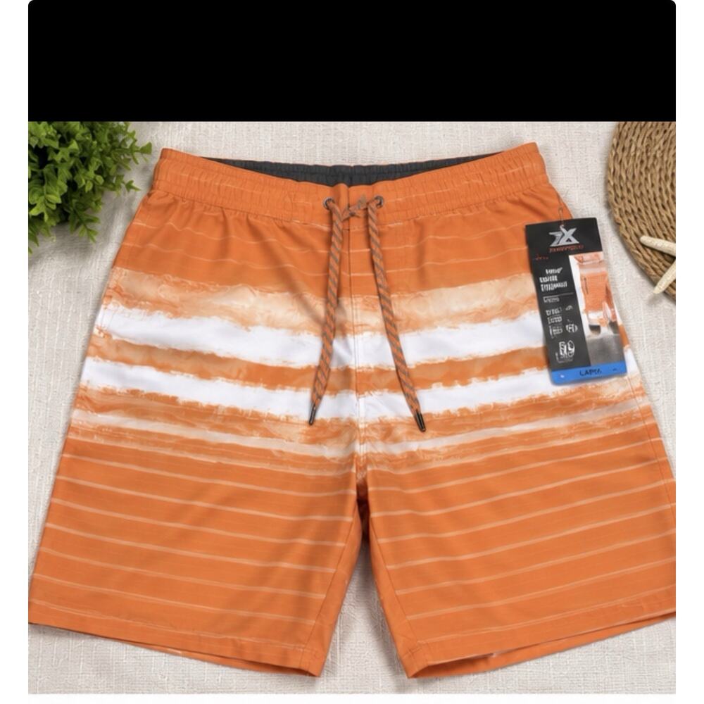 ZeroXposur Swim Trunks Men Large Orange Striped Board Shorts NWT